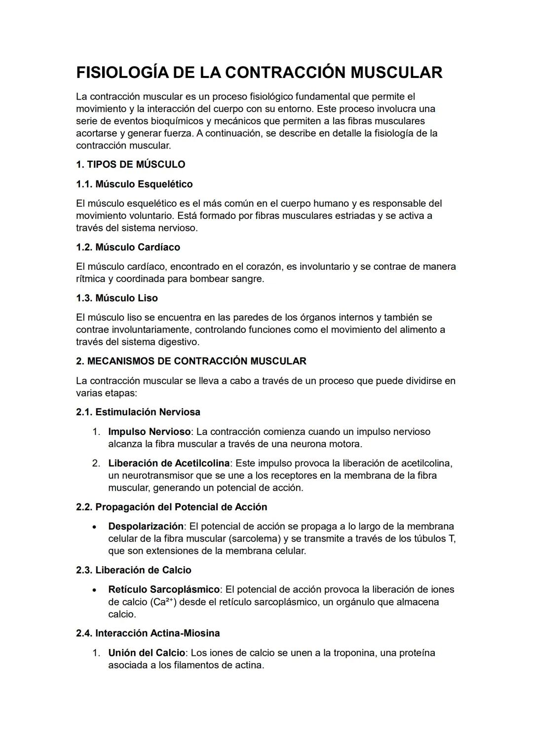 FISIOLOGÍA DE LA CONTRACCIÓN MUSCULAR
La contracción muscular es un proceso fisiológico fundamental que permite el
movimiento y la interacci