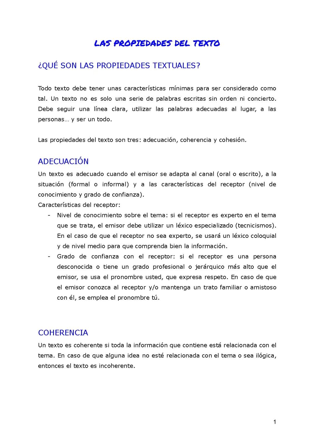 Las propiedades del texto