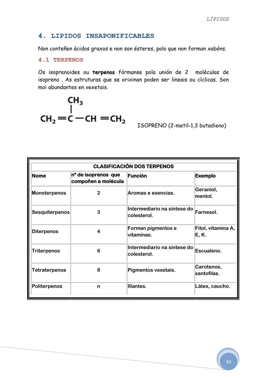LÍPIDOS
Os lípidos son biomoléculas orgánicas formadas por C, H e O. Ás veces
poden aparecer nalgúns compostos P, N e S.
Constitúen un grupo