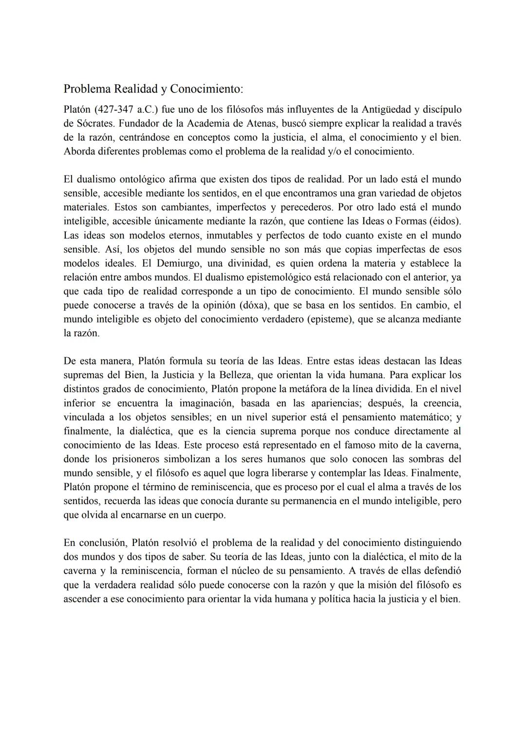 Platón - Filosofía 2º Bachillerato