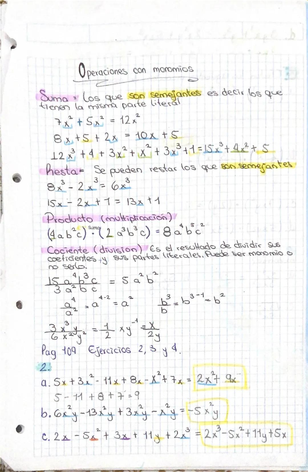 Operaciones con moromios
Suma = los que son semejantes es decir los que
tienen la misma parte literal
7x² + 5x² = 12x²
8x + 5 + 2x = 10x +