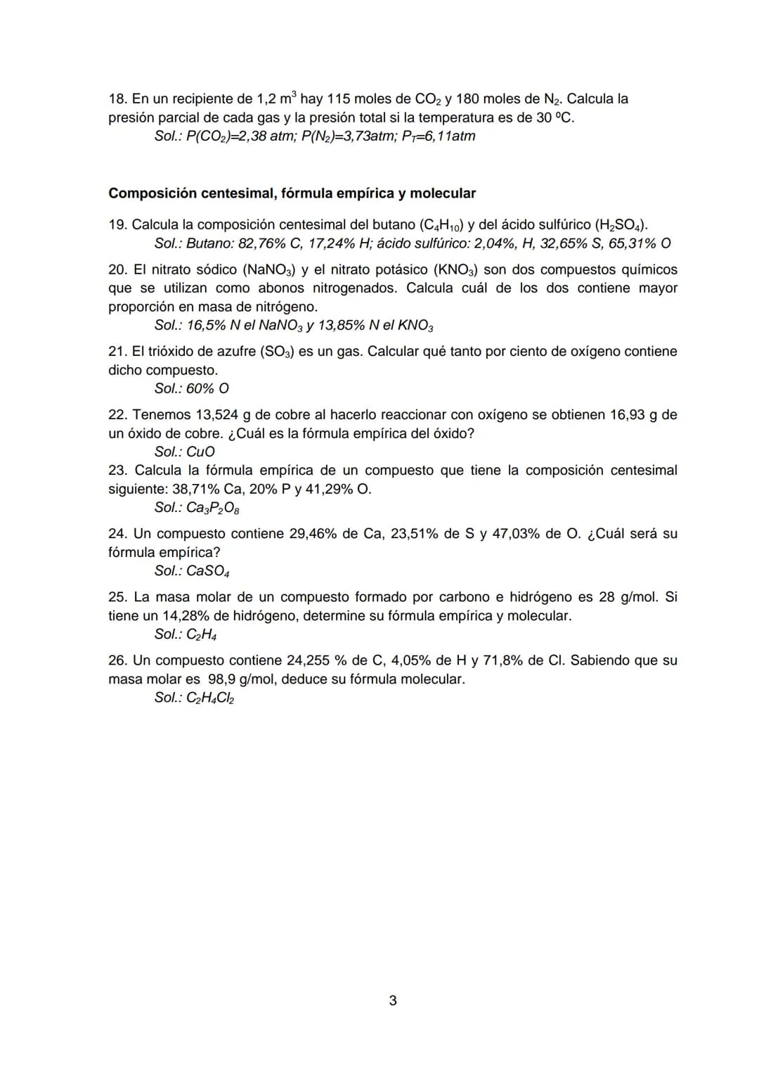# TEMA 1: LEYES FUNDAMENTALES DE LA QUÍMICA
Leyes ponderales
1. Sabiendo que la proporción entre las masas de calcio y oxígeno es de 8:3,