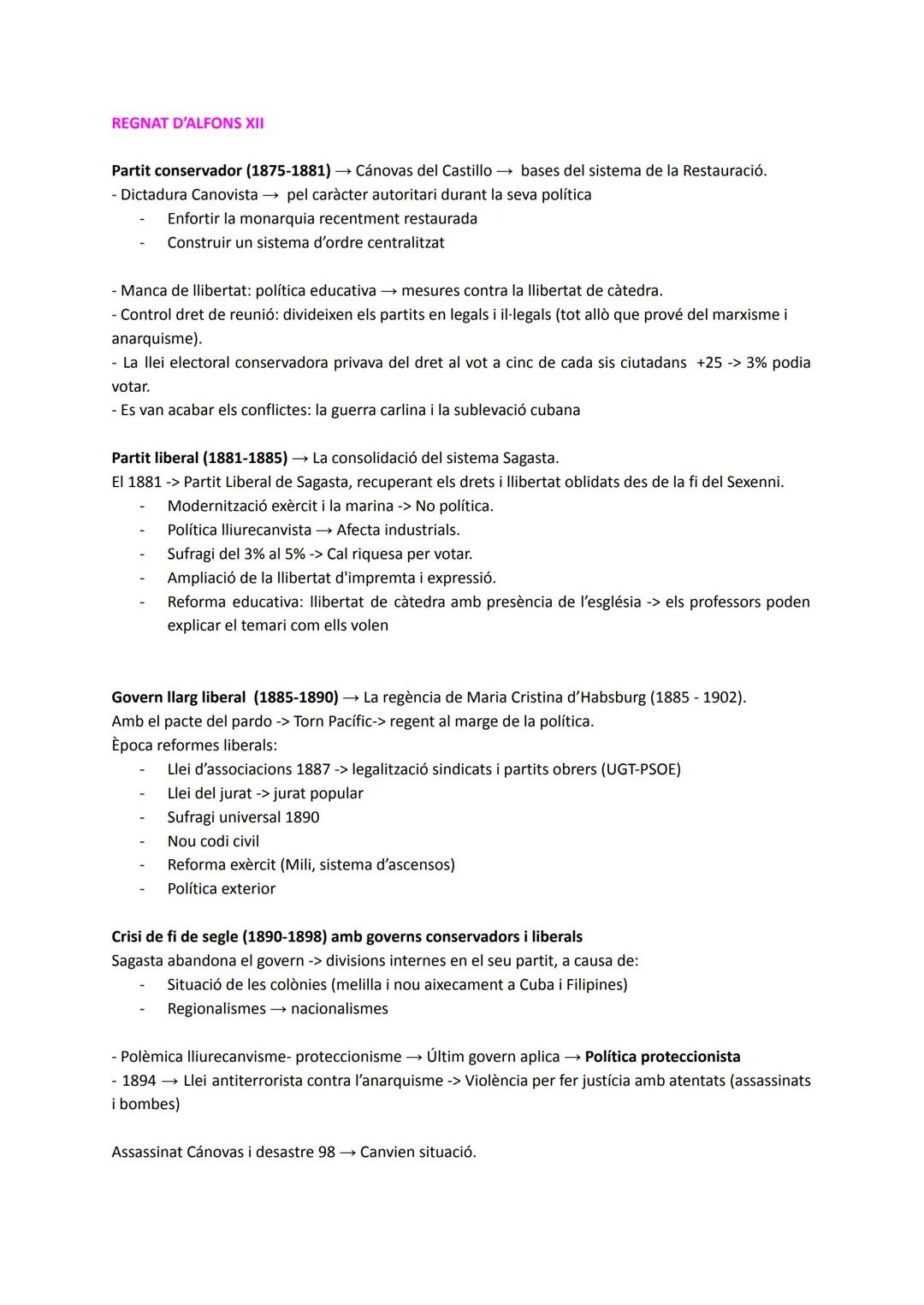 LA RESTAURACIÓ
SISTEMA POLÍTIC RESTAURACIÓ
Dec 1874-> Pronunciament Martinez Campos.
1898-> Independencia de Cuba -> Fi de l'inici de la res
