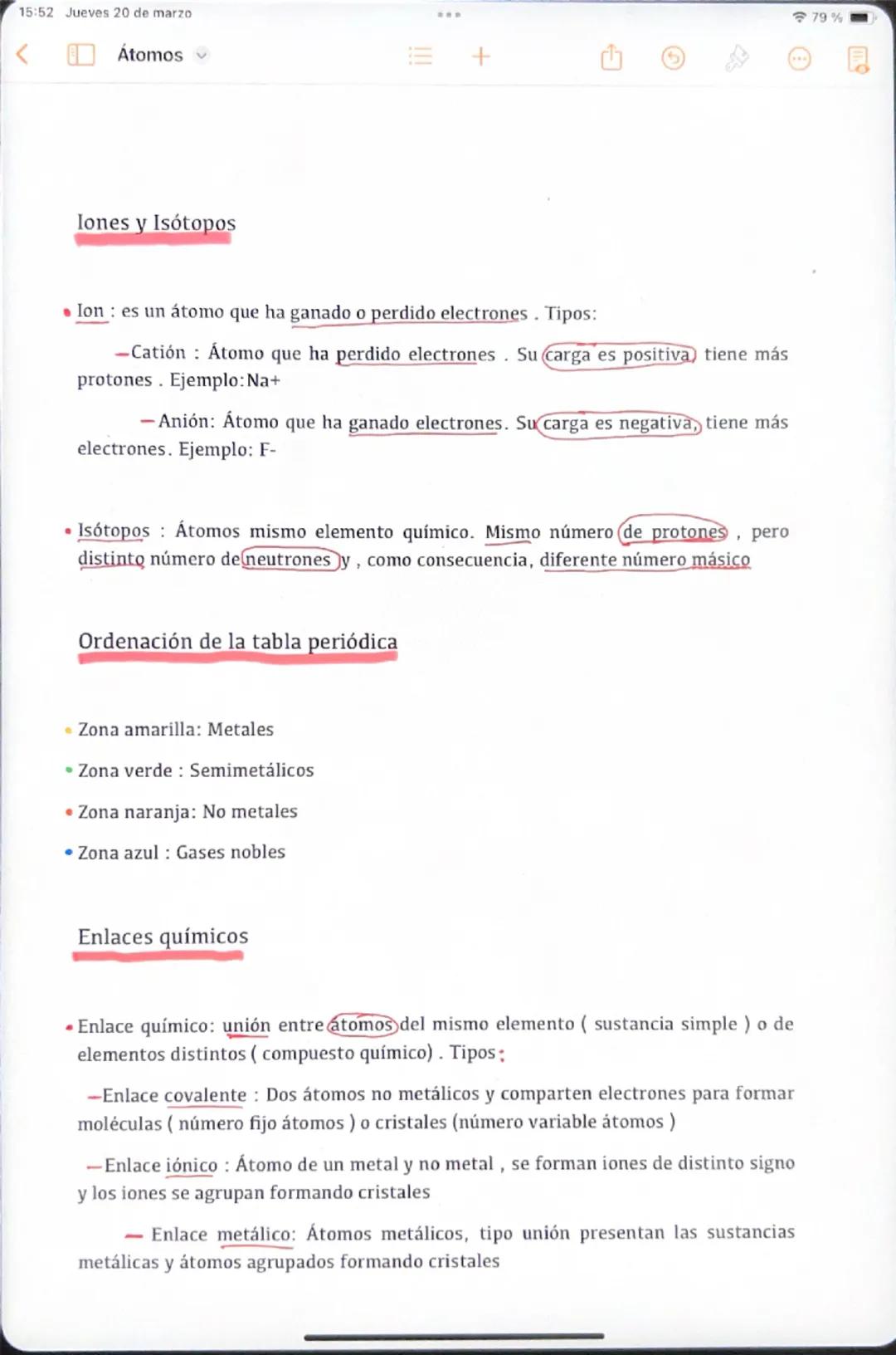 15:51 Jueves 20 de marzo
79%
<
Átomos
+
D
jueves, 13 de marzo de 2025
Átomos definiciones
El átomo
Estructura:
* El núcleo. Contiene c
