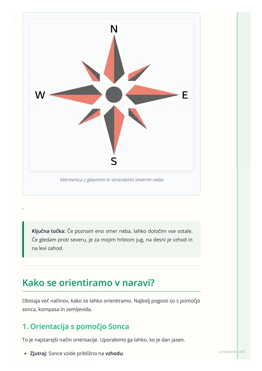 # Orientacija in smeri neba
Kaj je orientacija?
Orientacija pomeni, da znamo določiti, kje se nahajamo v prostoru in v
katero smer moramo