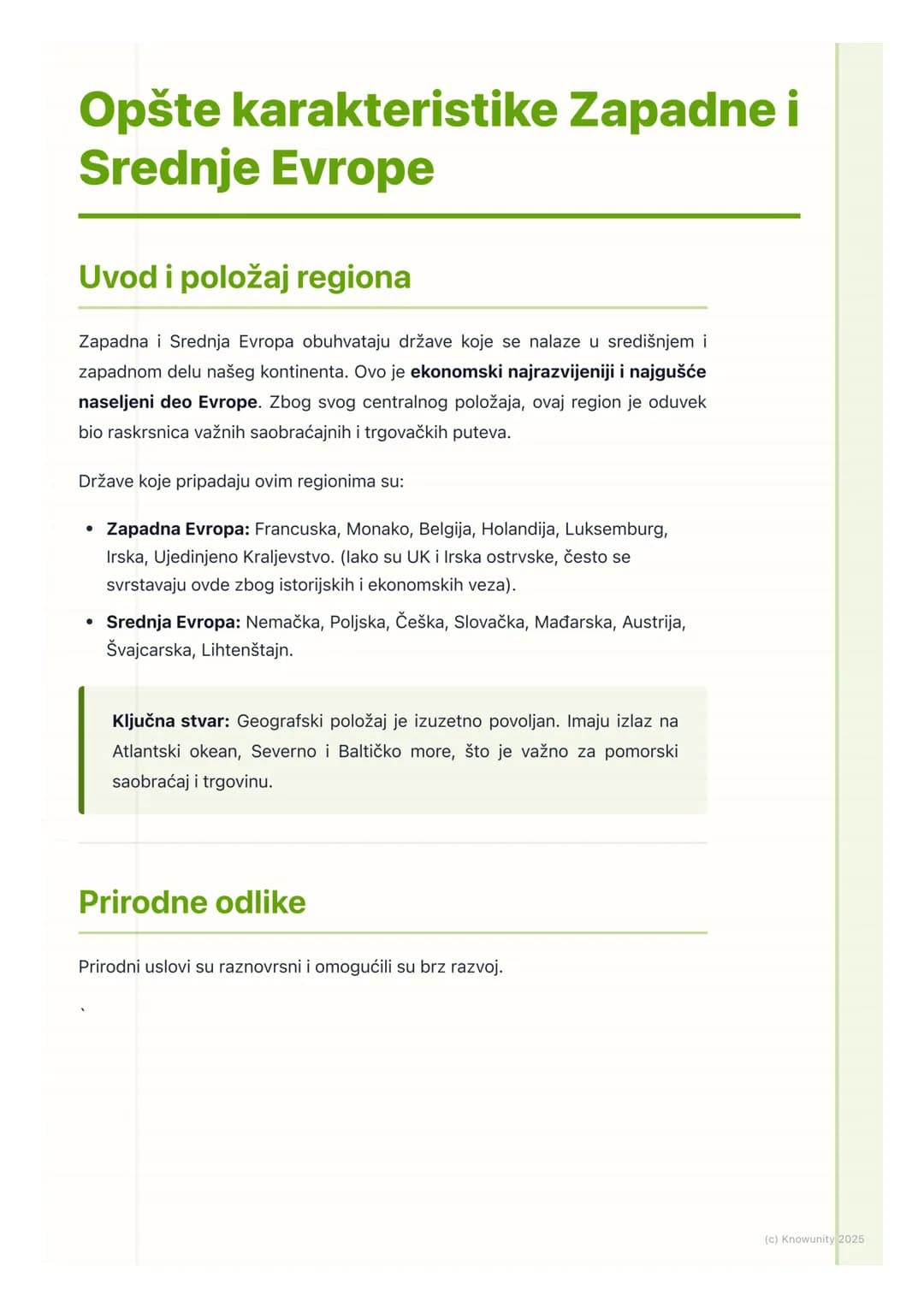 # Opšte karakteristike Zapadne i
Srednje Evrope
Uvod i položaj regiona
Zapadna i Srednja Evropa obuhvataju države koje se nalaze u središn