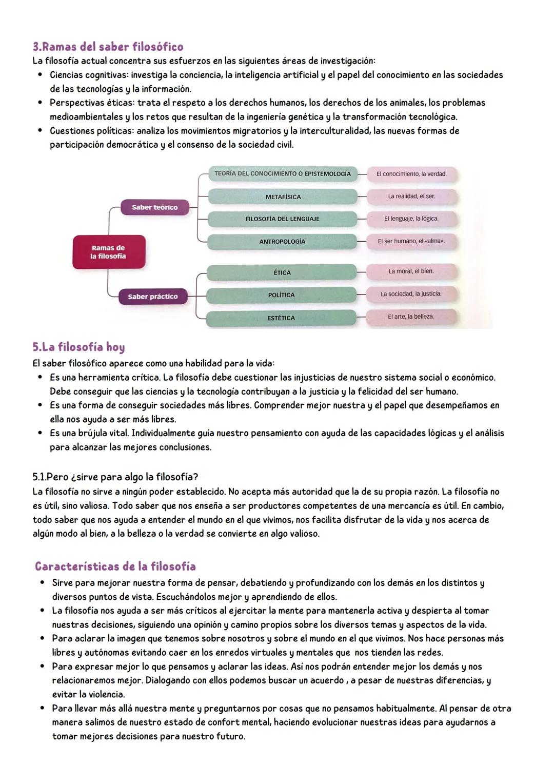 Tema 1: El saber
1.El saber filosófico y sus rasgos
Hay unos rasgos que definen el saber filosófico:
• Es un saber argumentativo y reflexivo