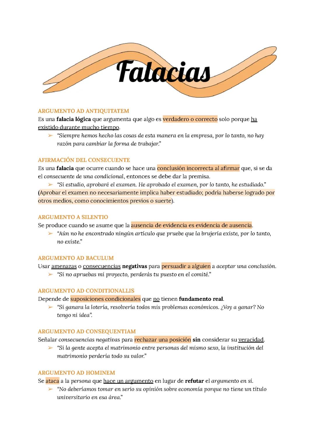 TIPOS DE FALACIAS - 1º Bach.