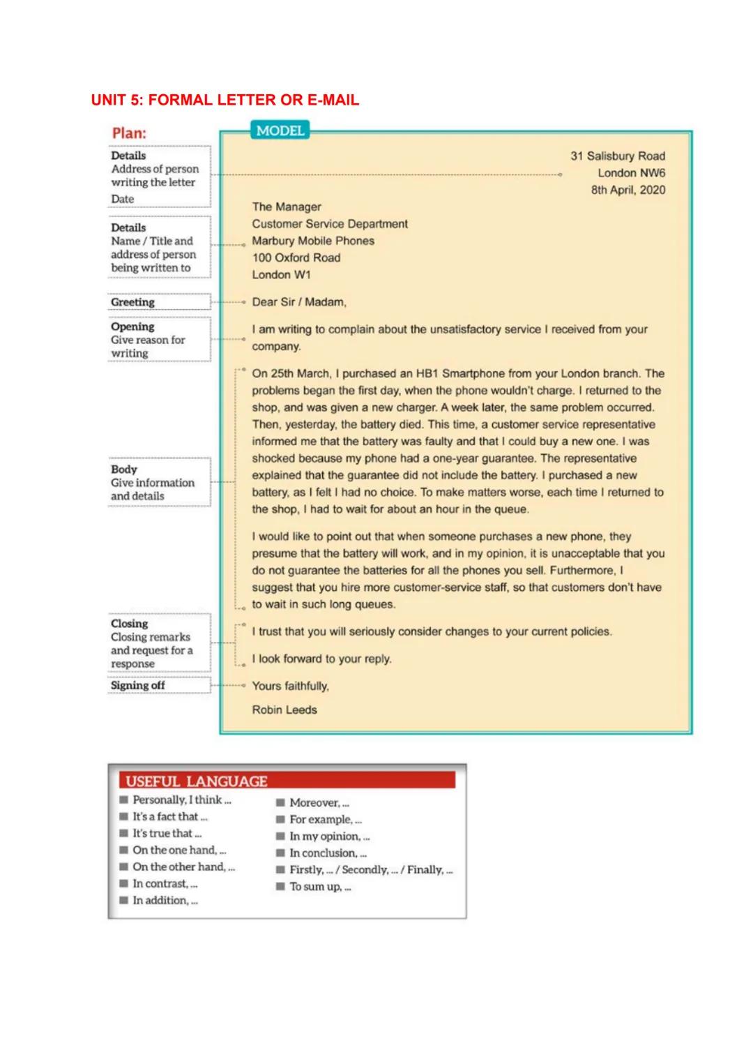 # UNIT 1: INFORMAL E-MAIL
MODEL
Send Options Help
To
JoelS@broadmail.org
Plan:
Subject
Summer Holiday
Greeting
Opening remarks
Bod