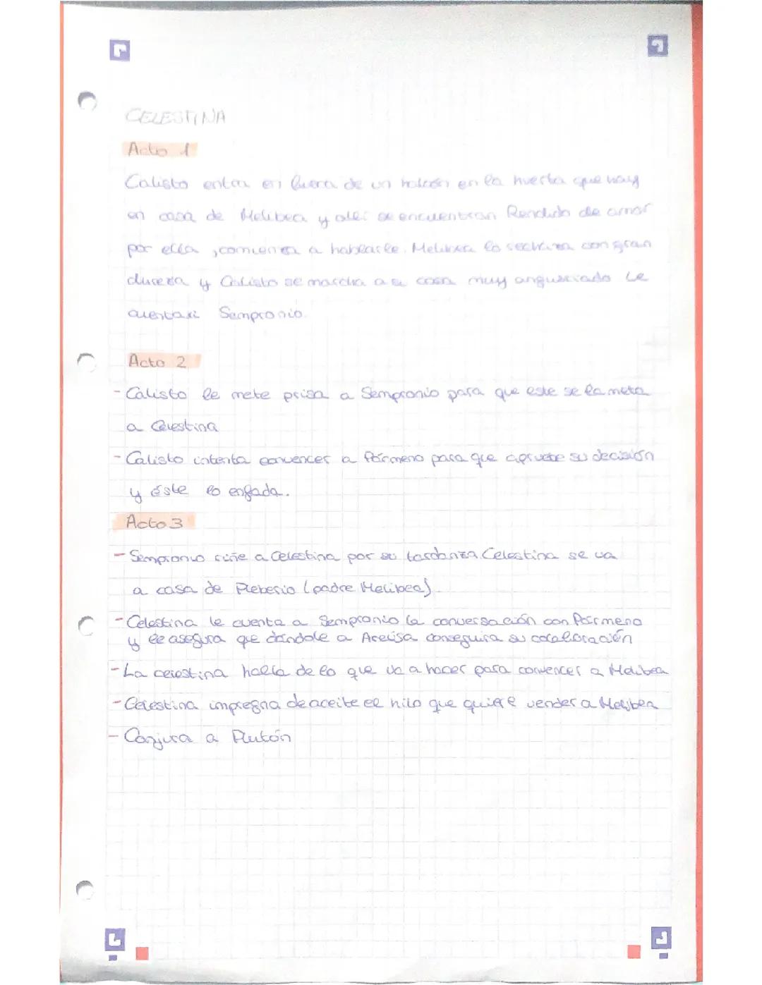 Resúmenes por actos de la Celestina