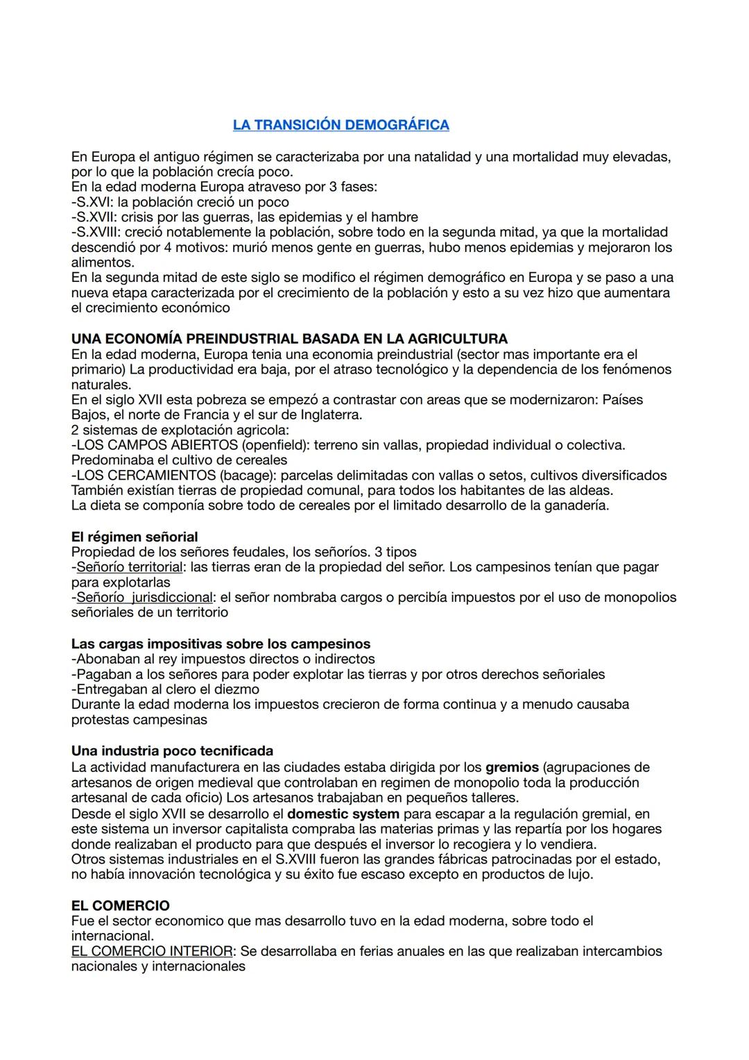 LA TRANSICIÓN DEMOGRÁFICA
En Europa el antiguo régimen se caracterizaba por una natalidad y una mortalidad muy elevadas,
por lo que la pobla