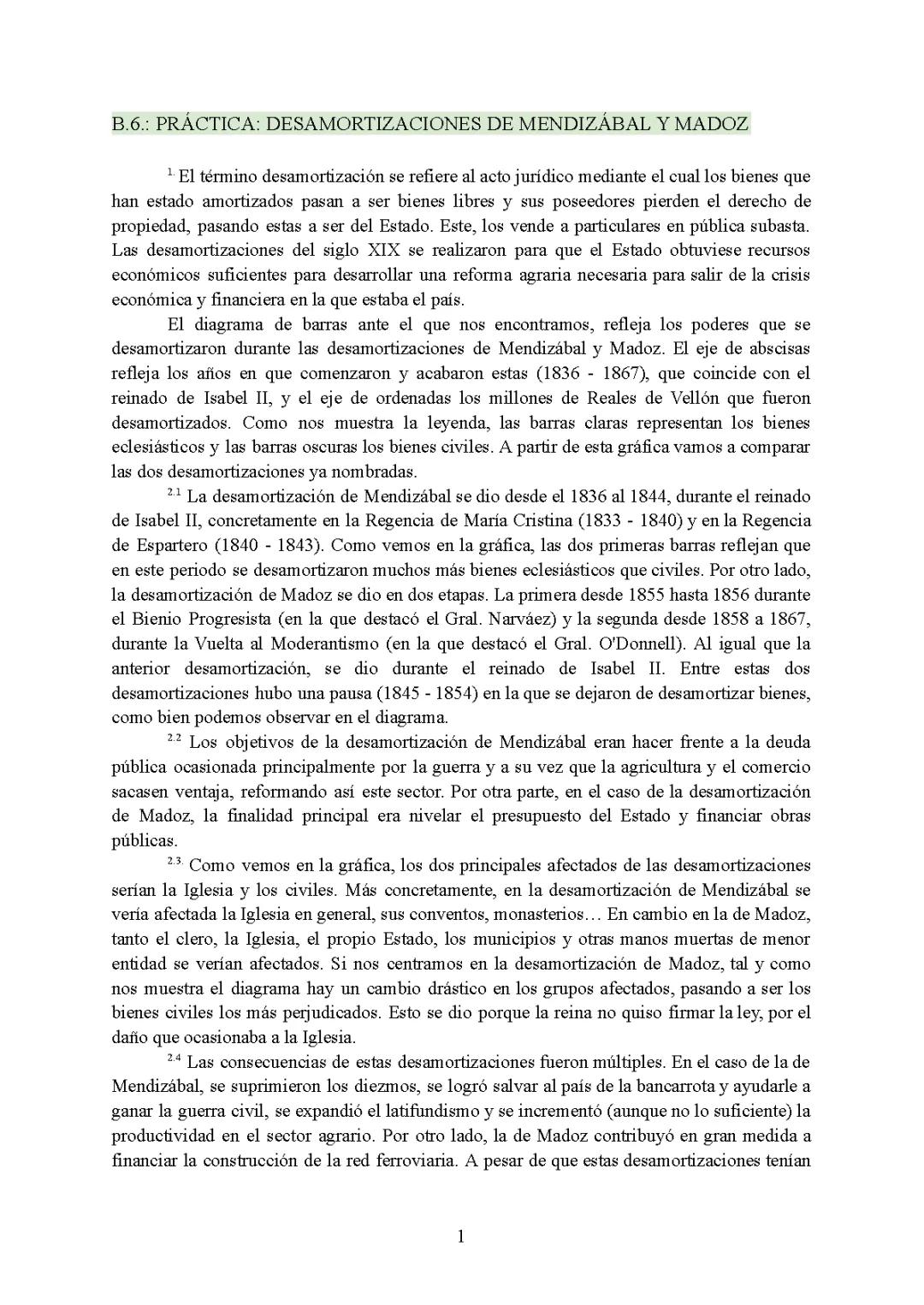 Práctica Desamortizaciones de Mendizábal y Madoz - Hª España