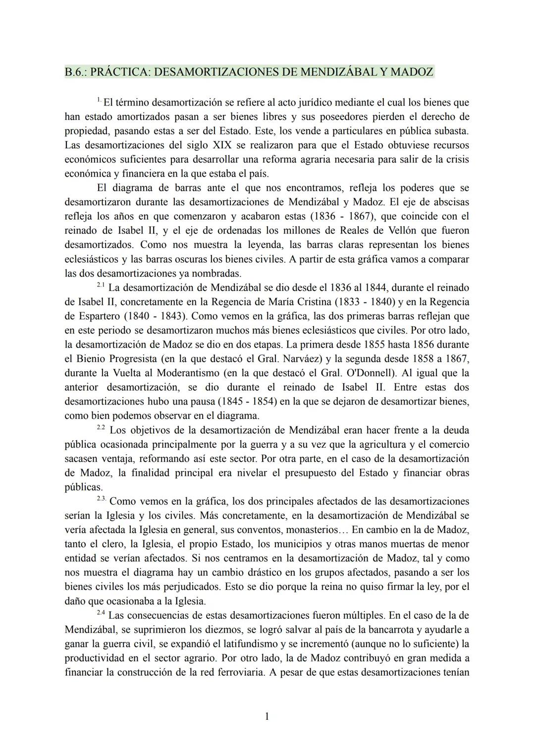 B.6.: PRÁCTICA: DESAMORTIZACIONES DE MENDIZÁBAL Y MADOZ
¹. El término desamortización se refiere al acto jurídico mediante el cual los biene