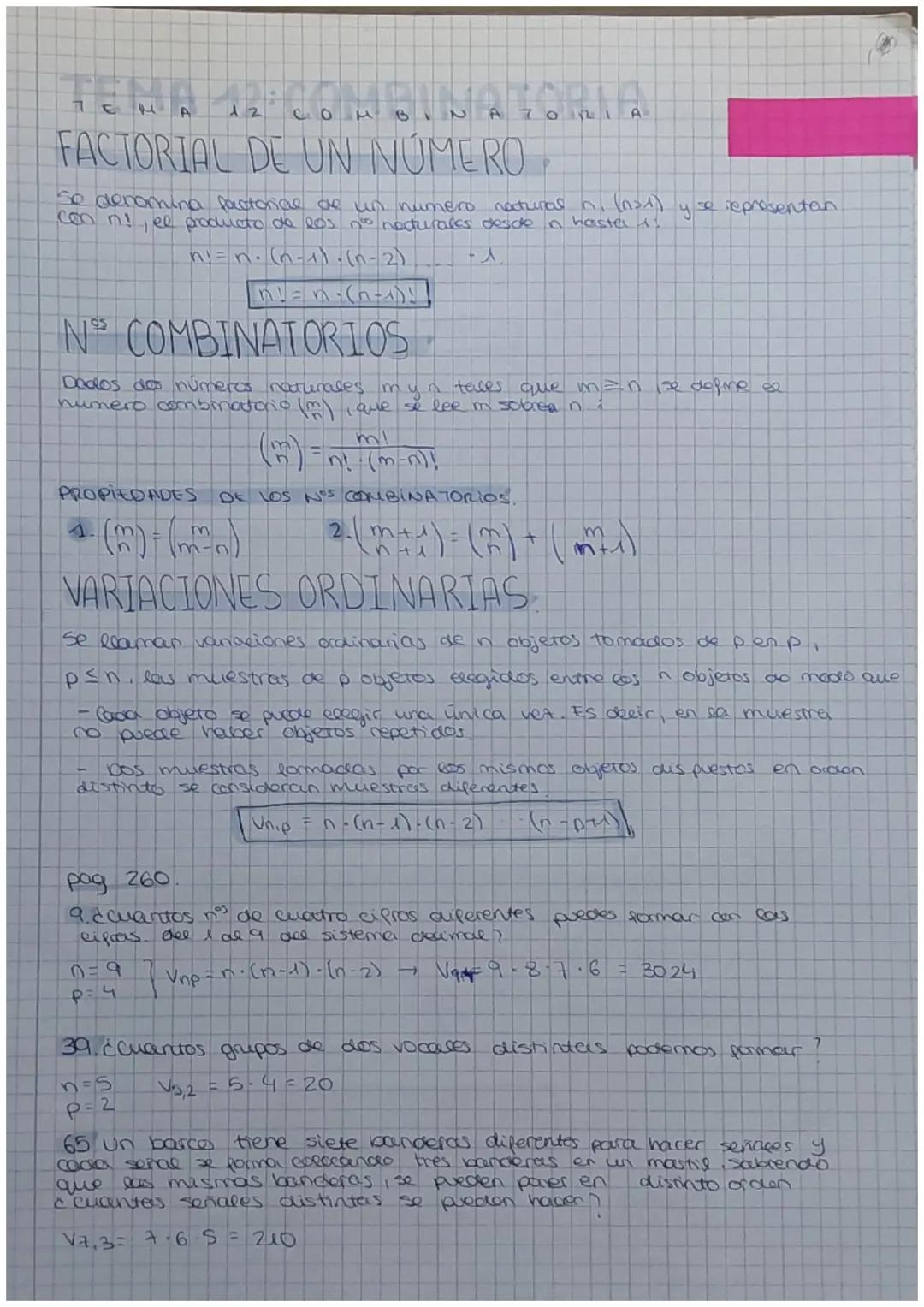 TEMA 12 CO
FACTORIAL DE UN NUMERO
Se denomina factorice de un numero natural. In³1)
con n!, el producto de los no nocturales desde in hastel