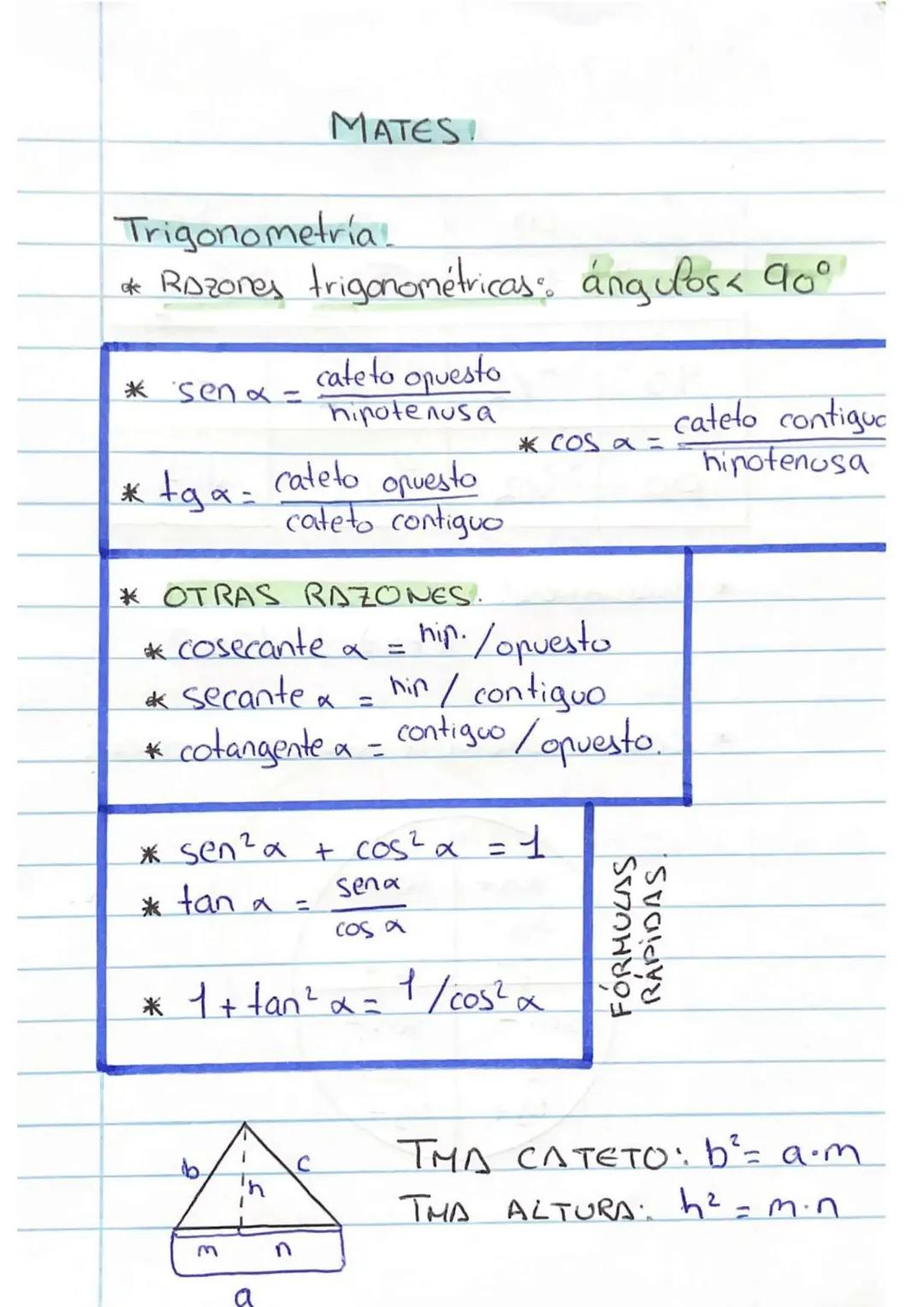 Trigonometría - Razones trigonométricas directas de un ángulo agudo 4 ESO