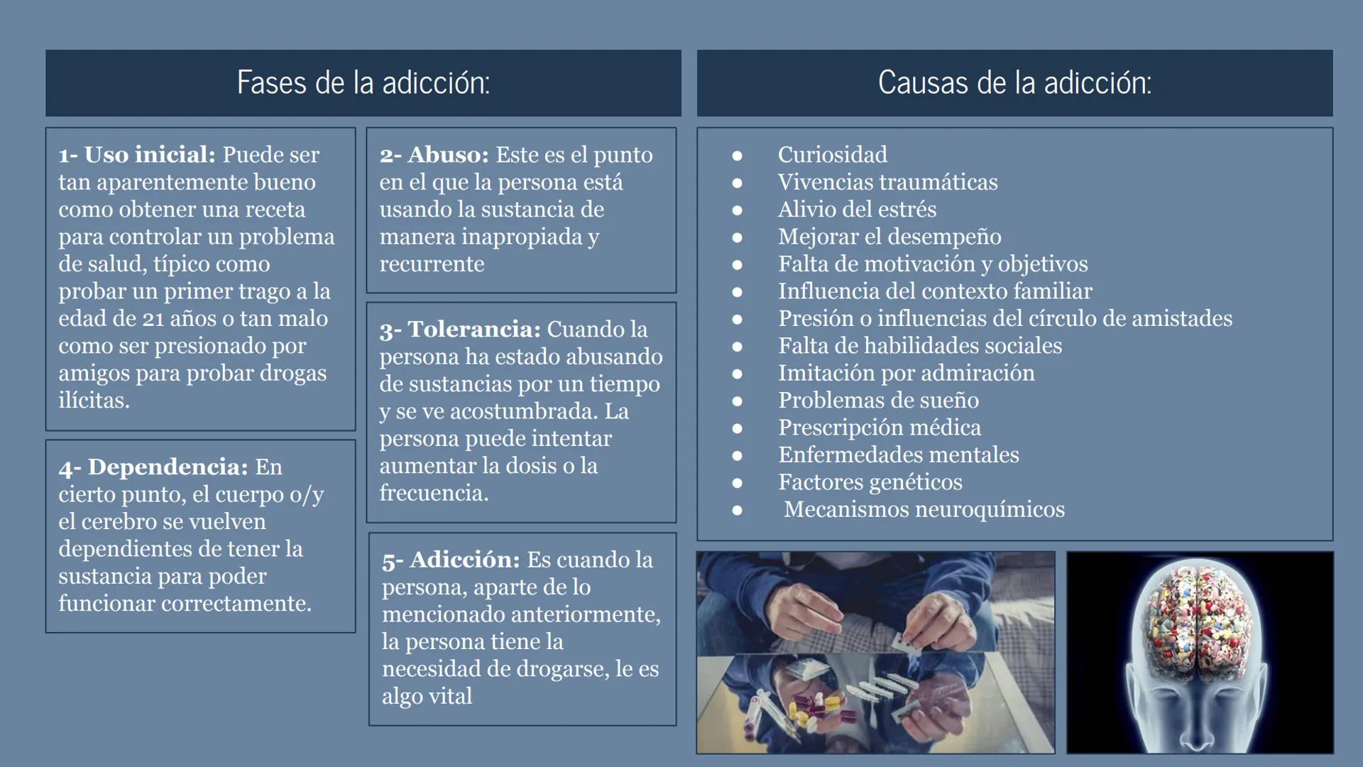 Drogodependencias
A ¿Qué son las drogas?
Normalmente se usa para referirse a
una sustancia usada sin fines
terapéuticos, autoadministrada y