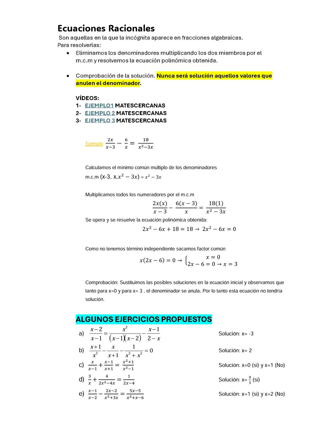 ecuaciones racionales