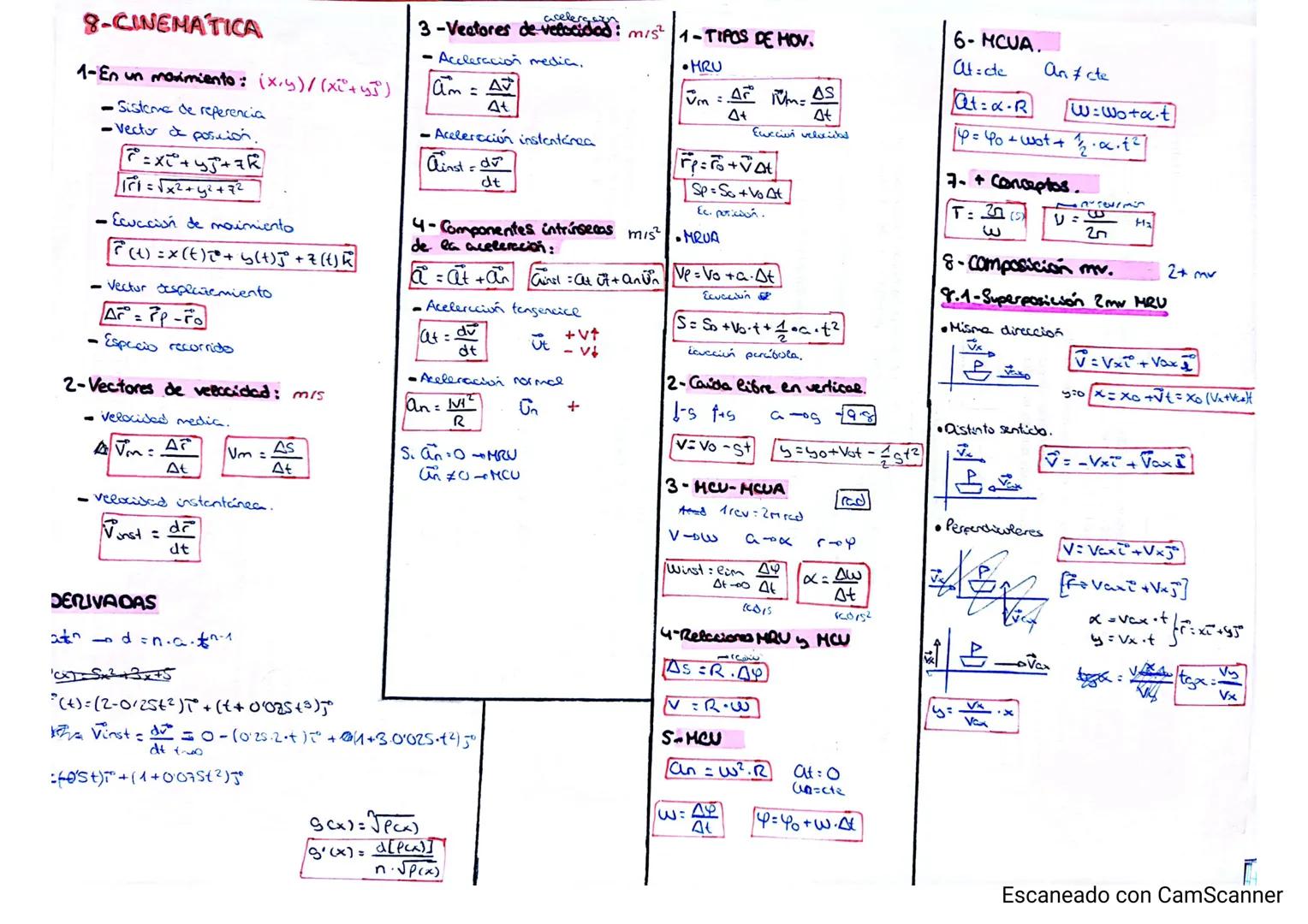 # 8-CINEMATICA
1-En un movimiento: (x,y)/(x+y)
- Sisteme de reperencia
-Vector de porción
アニメパ+アナキド
|51 = $\sqrt{x2+y² +72}$
Ecuación