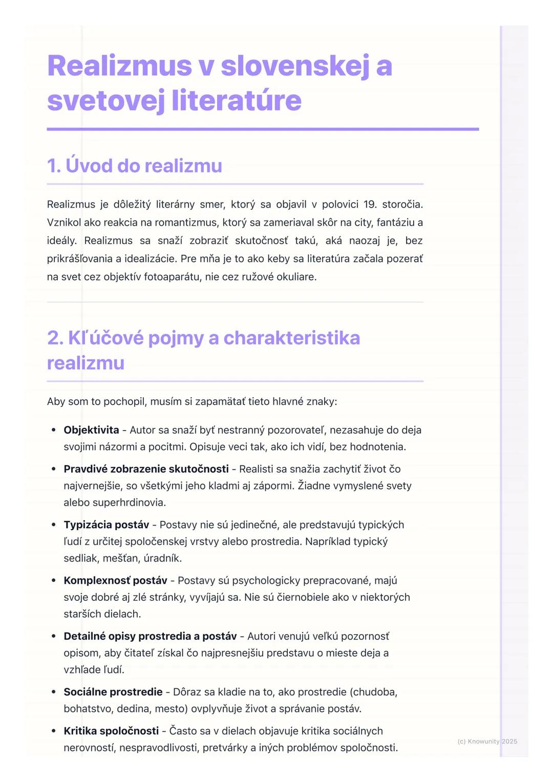 # Realizmus v slovenskej a
svetovej literatúre
1. Úvod do realizmu
Realizmus je dôležitý literárny smer, ktorý sa objavil v polovici 19. s