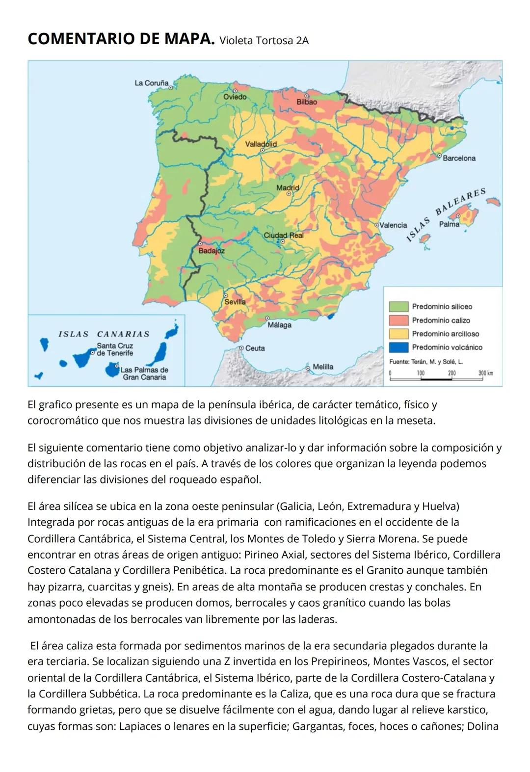 Comentario de Texto del Relieve de España: diversidad litológica y formaciones geológicas