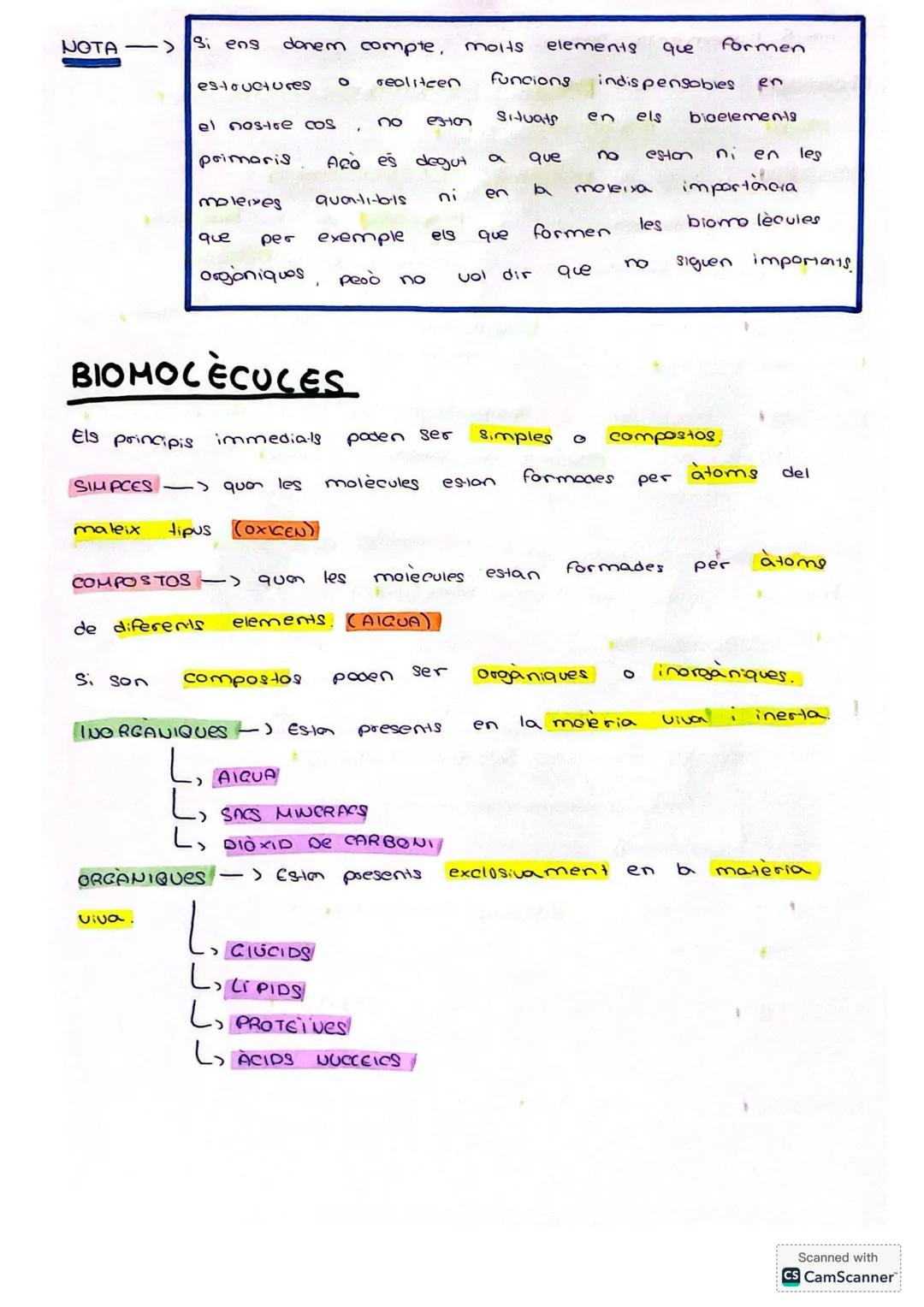 # BIO BLOC 1
Els essers vius estan formats per una sèrie de elements químics
que 360 els mateixos que formen part de materials ines
de la T