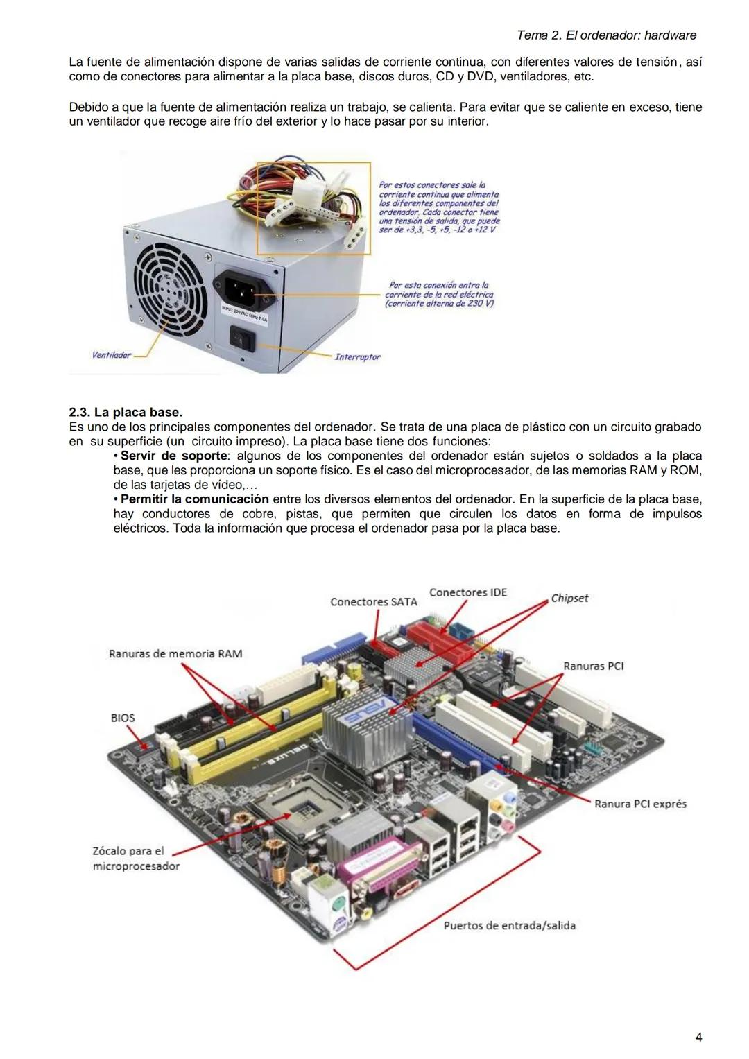 TEMA 2
El ordenador: hardware
1. Hardware y software.
2. El hardware del ordenador.
2.1.
La codificación de la información.
2.2.
La fuente d
