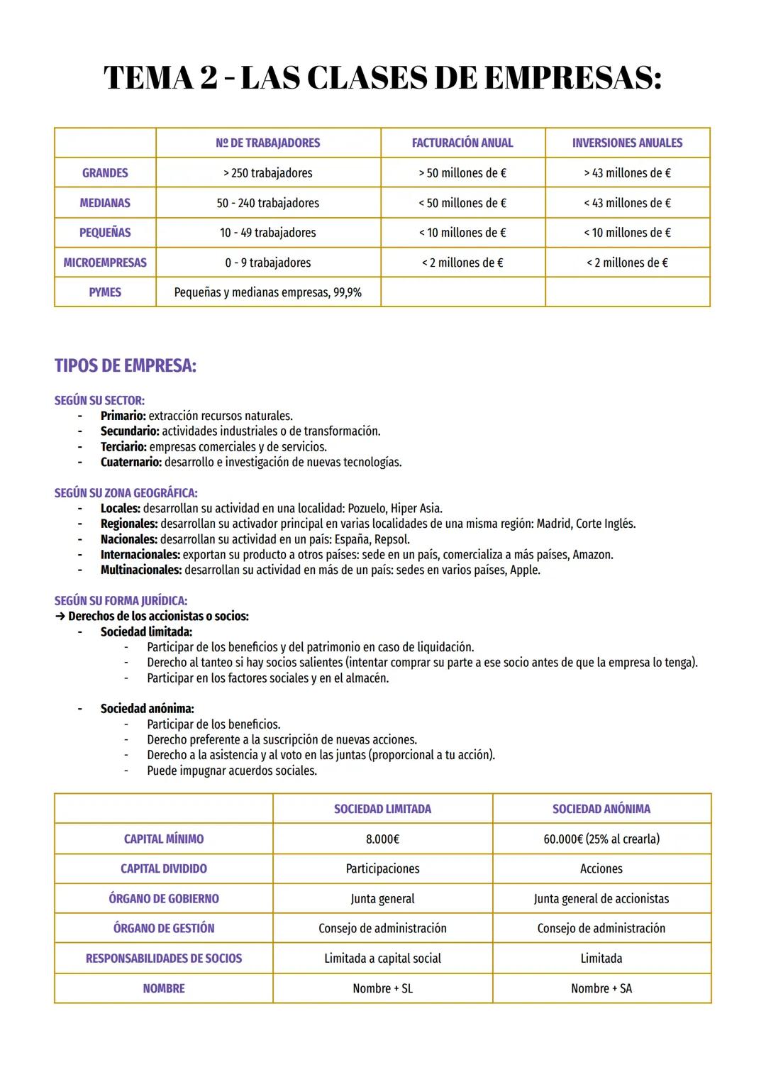 TEMA 2-LAS CLASES DE EMPRESAS:
GRANDES
MEDIANAS
PEQUEÑAS
MICROEMPRESAS
PYMES
NO DE TRABAJADORES
> 250 trabajadores
50-240 trabajadores
10 -
