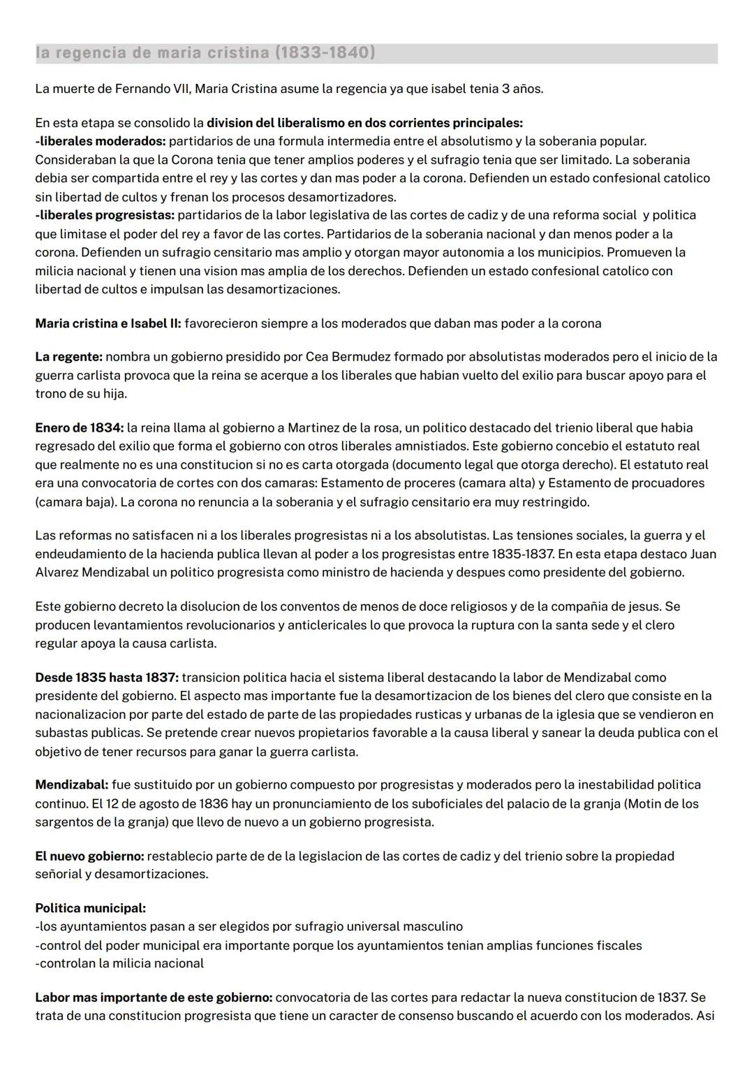 --- OCR Start ---
TEMA 6: construccion del estado liberal
1- REINADO DE ISABEL II (1833-1869)
antecedentes
Ultima etapa del reinado de Ferna