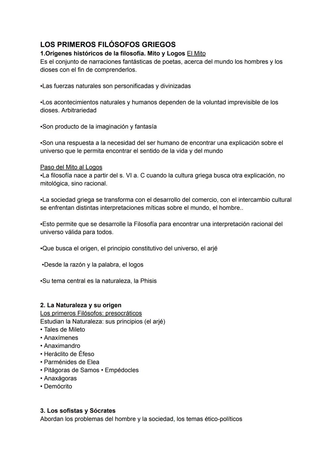 LOS PRIMEROS FILÓSOFOS GRIEGOS
1.Orígenes históricos de la filosofía. Mito y Logos El Mito
Es el conjunto de narraciones fantásticas de poet