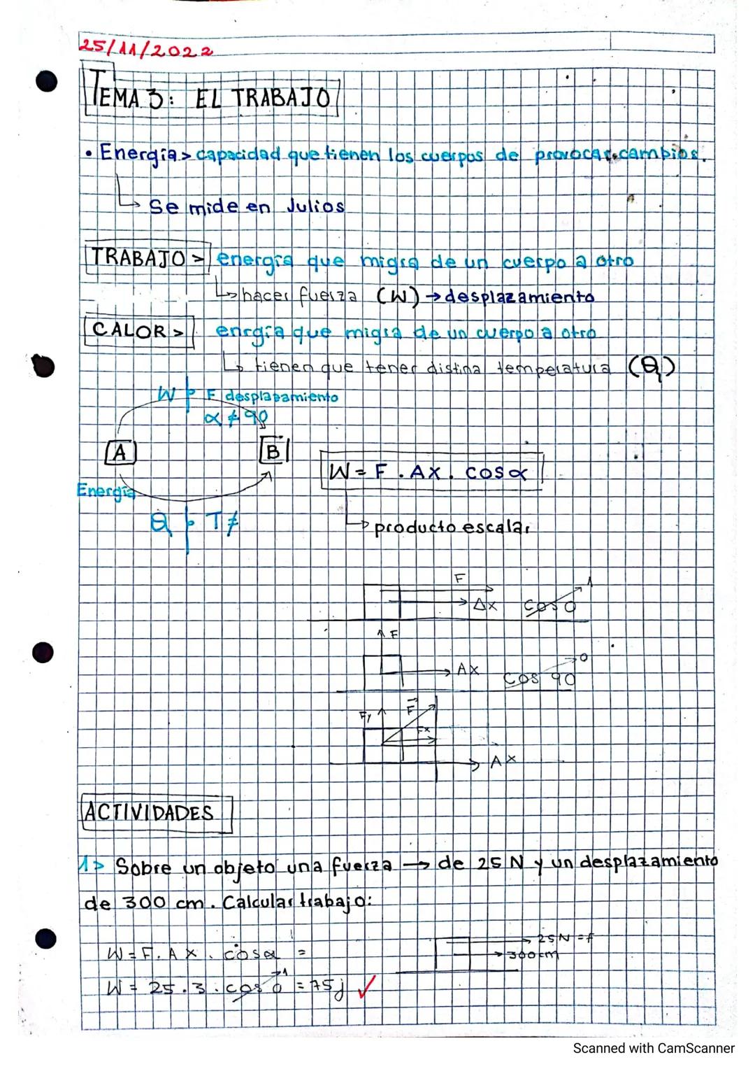 25/11/2022
TEMA 3: EL TRABAJO
• Energia > capacidad que tienen los cuerpos de provocarecambios.
Se mide en Julios
TRABAJO > energra que migr