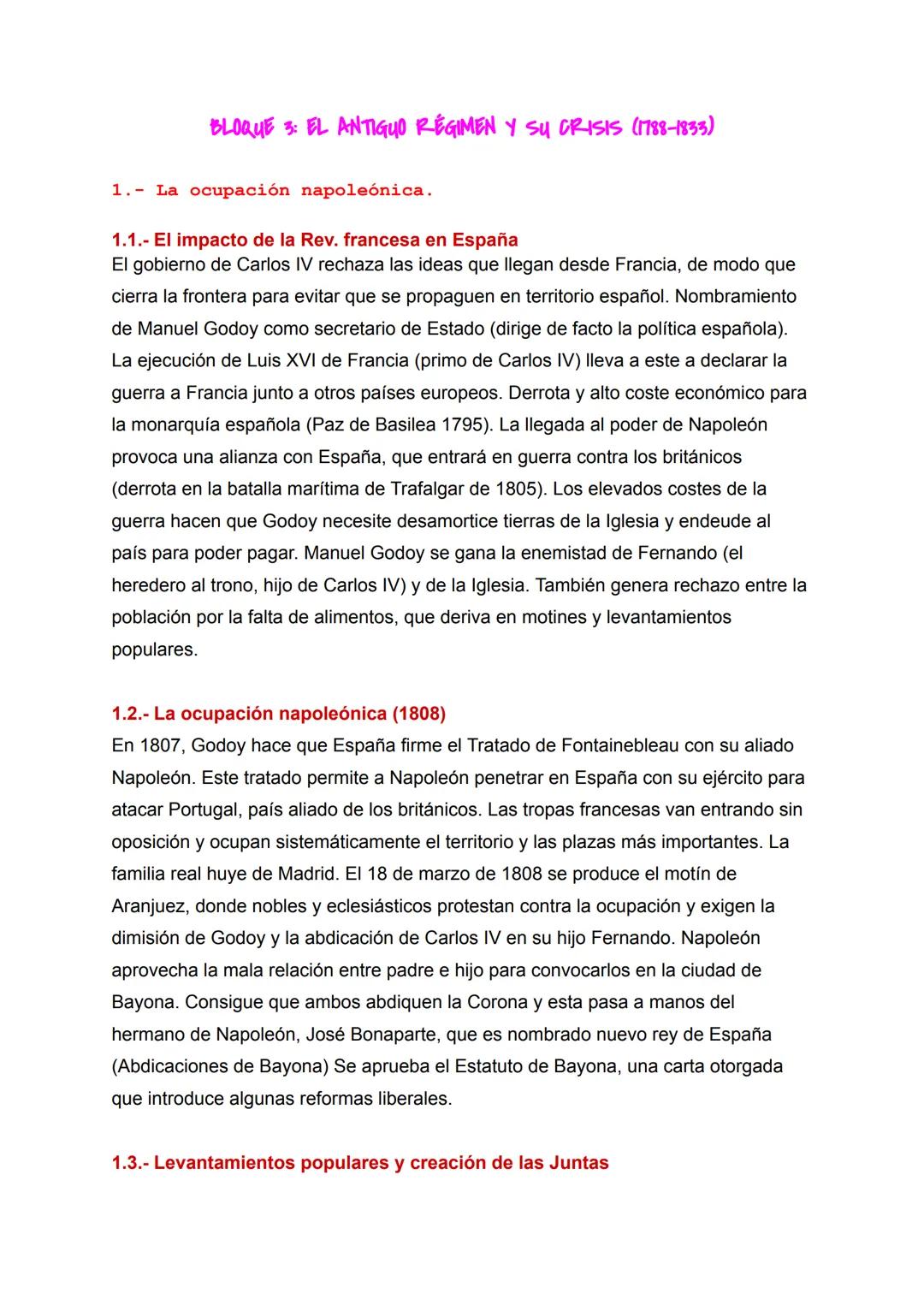 # BLOQUE 3: EL ANTIGUO RÉGIMEN Y SU CRISIS (1788-1833)
1. La ocupación napoleónica.
1.1.- El impacto de la Rev. francesa en España
El gob