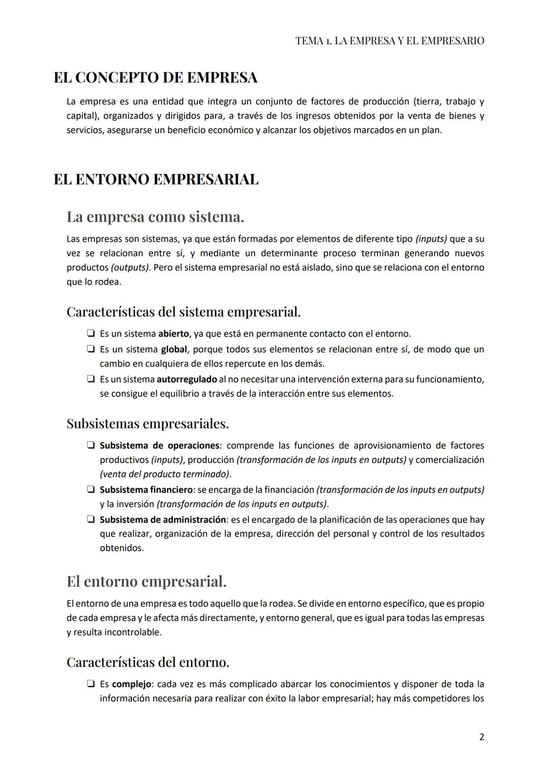 # TEMA 1
LA EMPRESA Y EL EMPRESARIO TEMA 1. LA EMPRESA Y EL EMPRESARIO
EL CONCEPTO DE EMPRESA
EL ENTORNO EMPRESARIAL
La empresa como sis