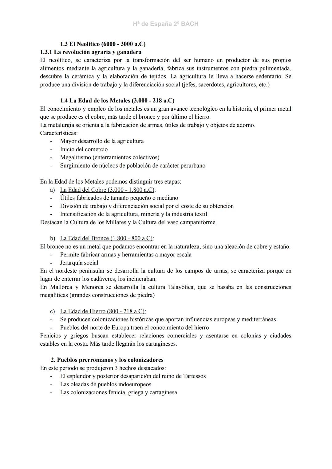 Hª de España 2º BACH
LA PREHISTORIA Y EL LEGADO ROMANO
1. Rasgos generales de la prehistoria
La prehistoria estudia el pasado de los seres h