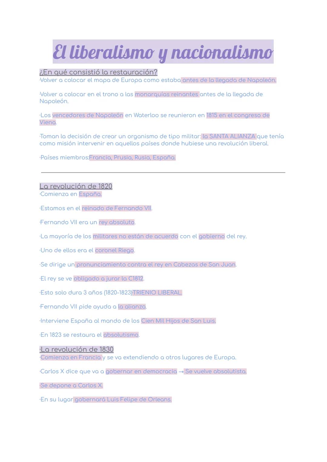 # El liberalismo y nacionalismo
¿En qué consistió la restauración?
- Volver a colocar el mapa de Europa como estaba antes de la llegada de