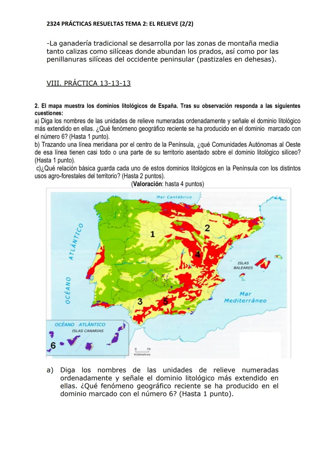 2324 PRÁCTICAS RESUELTAS TEMA 2: EL RELIEVE (2/2)
VI. PRÁCTICA 10
2. El mapa representa las unidades morfoestructurales de España. Con la in