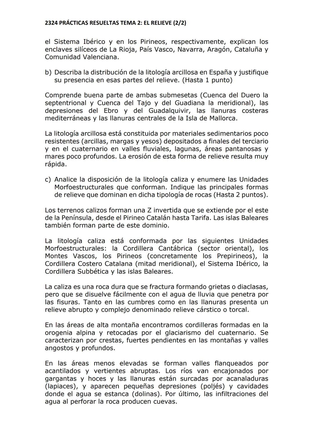 2324 PRÁCTICAS RESUELTAS TEMA 2: EL RELIEVE (2/2)
VI. PRÁCTICA 10
2. El mapa representa las unidades morfoestructurales de España. Con la in