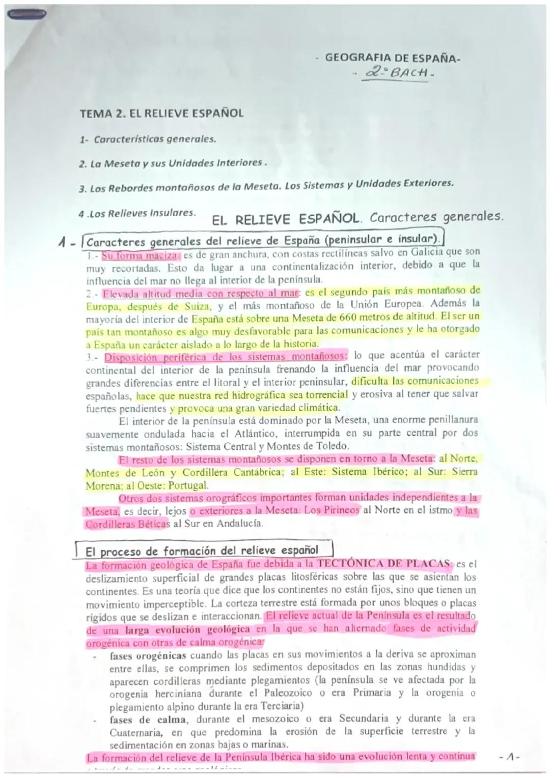 El relieve español: características generales.
