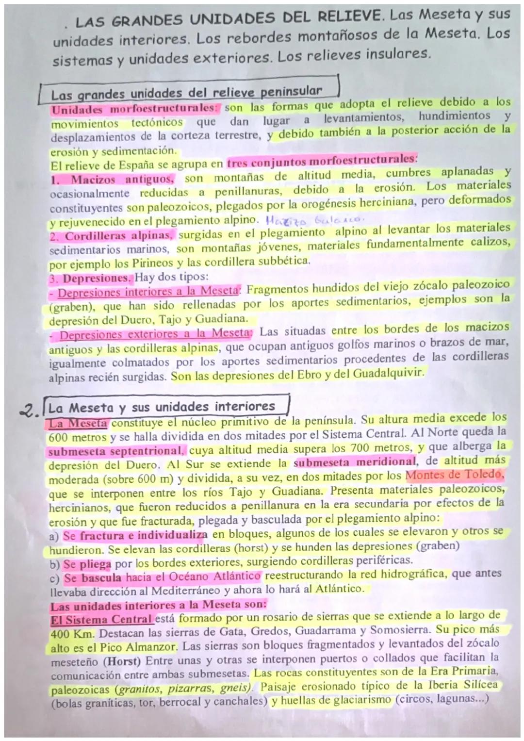 -GEOGRAFIA DE ESPAÑA-
2° BACH.
TEMA 2. EL RELIEVE ESPAÑOL
1- Caracteristicas generales.
2. La Meseta y sus Unidades Interiores.
3. Los Rebor