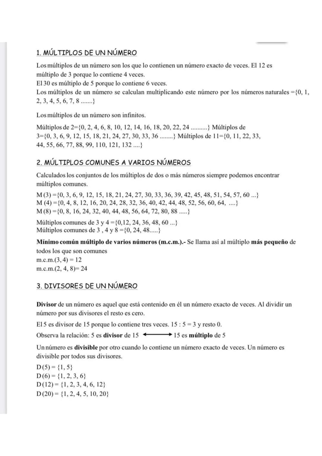 1. MÚLTIPLOS DE UN NÚMERO
Los múltiplos de un número son los que lo contienen un número exacto de veces. El 12 es
múltiplo de 3 porque lo co