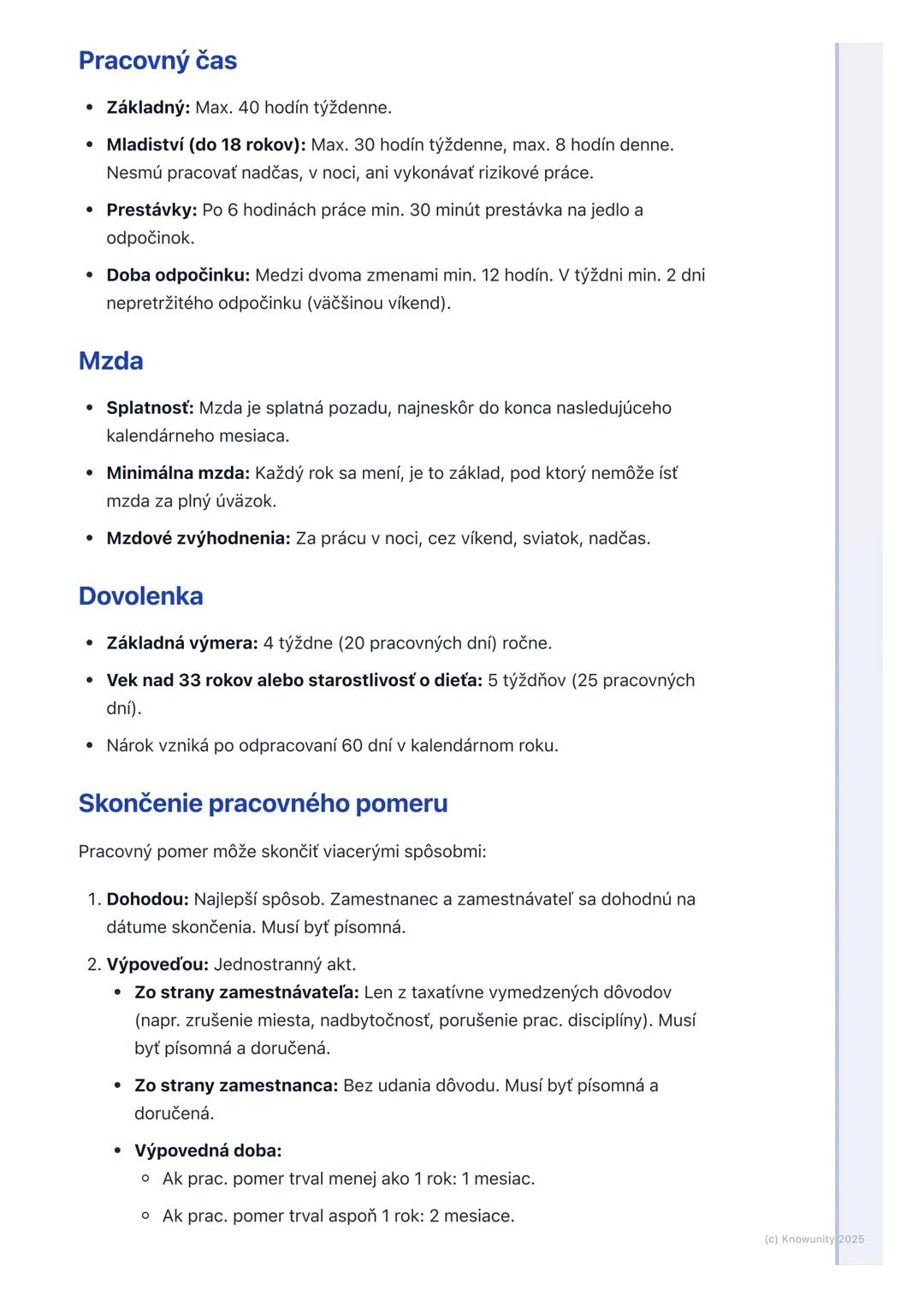 # Pracovné právo
## 1. Prehľad pracovného práva
Pracovné právo je odvetvie práva, ktoré upravuje vzťahy medzi zamestnancami
a zamestnávate