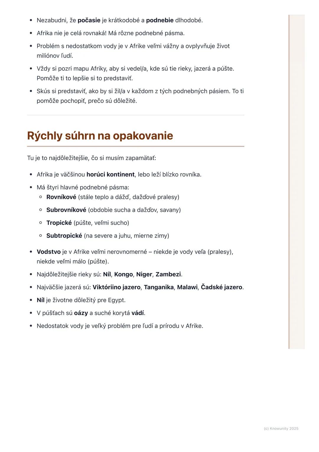 # Podnebie a vodstvo Afriky
Prehľad a úvod
Ahojte! Dnes si ideme zopakovať podnebie a vodstvo Afriky. Je to super
dôležitá téma, lebo Afri