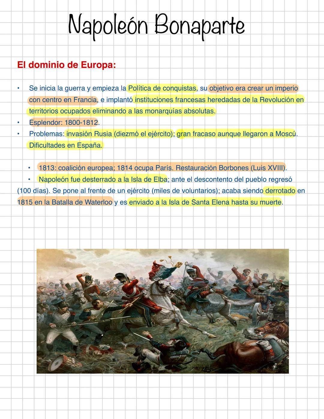 # Napoleón Bonaparte
Introducción:
- General victorioso, la guerra en el exterior da triunfos.
- Estaba apoyado por la burguesía y el ejér