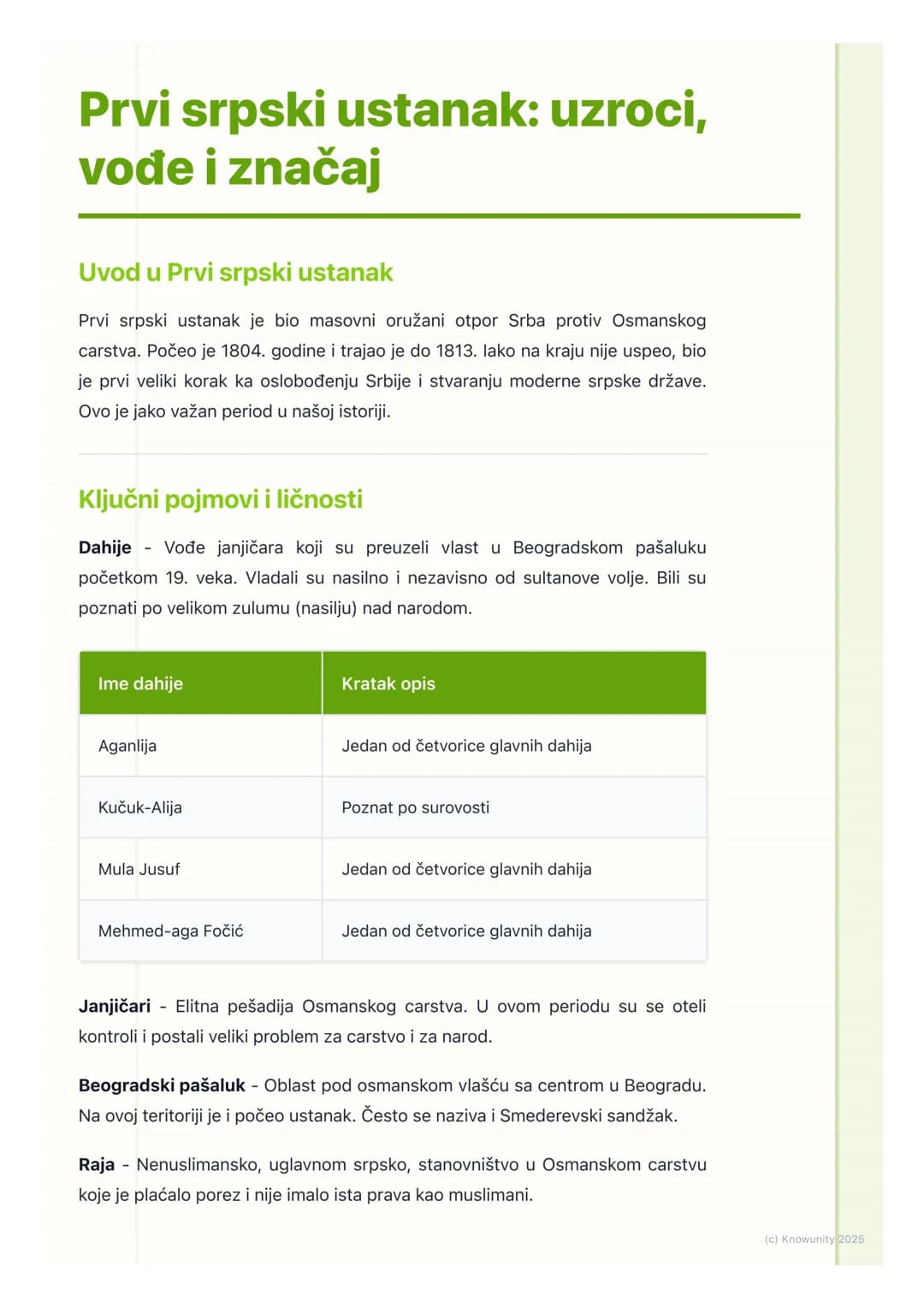 # Prvi srpski ustanak: uzroci,
vođe i značaj
Uvod u Prvi srpski ustanak
Prvi srpski ustanak je bio masovni oružani otpor Srba protiv Osman