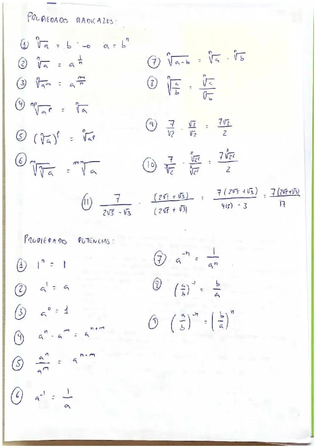 Propiedades radicales y potencias