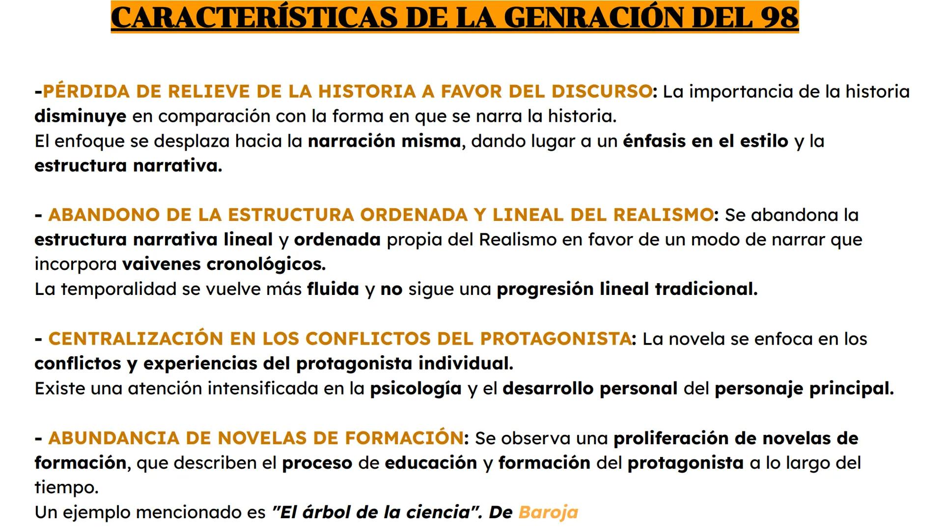 LA GENERACIÓN DEL 98
Los años del fin de siglo XIX y los principios del XX traen modificaciones importantes al arte
de la novela.
Hasta ento