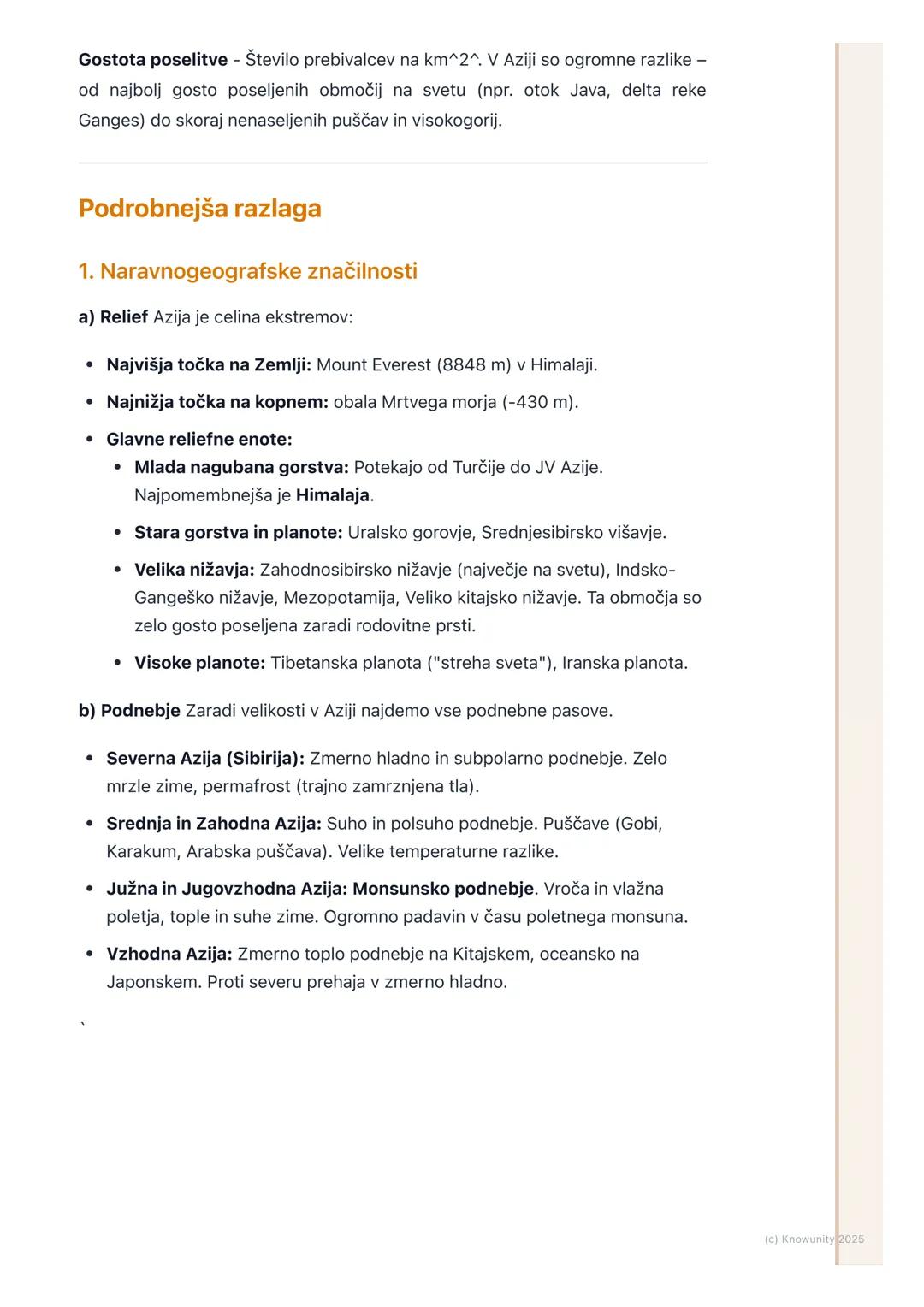 # Azija
Splošni pregled in lega
Azija je največja celina tako po površini (približno 44,6 mio km^2, kar je
skoraj tretjina kopnega na Zeml