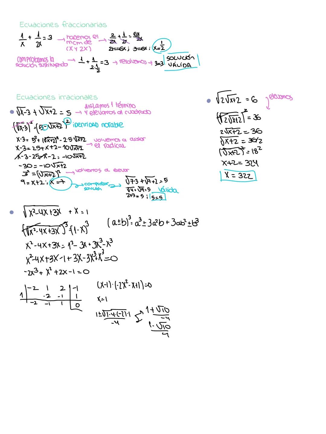 Ecuaciones polinómicas
De primer grado
S
4(x+1)= 9
3
→ 9X - 81-8
6
6
9X-8X=5418
→X=62%
Bicuadradas
a+bx+c.o
ej x²-3x²-9₂0
54
6
3
8
m.c.m
(2,