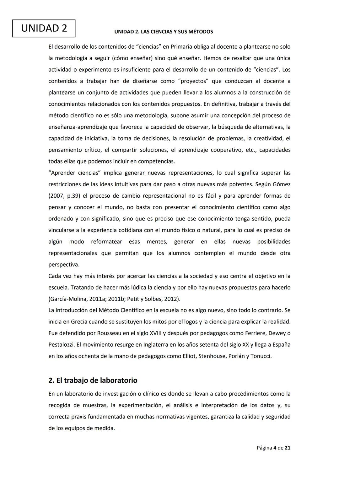 Ciencias
Experimentales
UNIDAD 2. LAS CIENCIAS Y SUS MÉTODOS UNIDAD 2
ÍNDICE
1. Introducción
2. El trabajo de laboratorio
3. El Método Cient