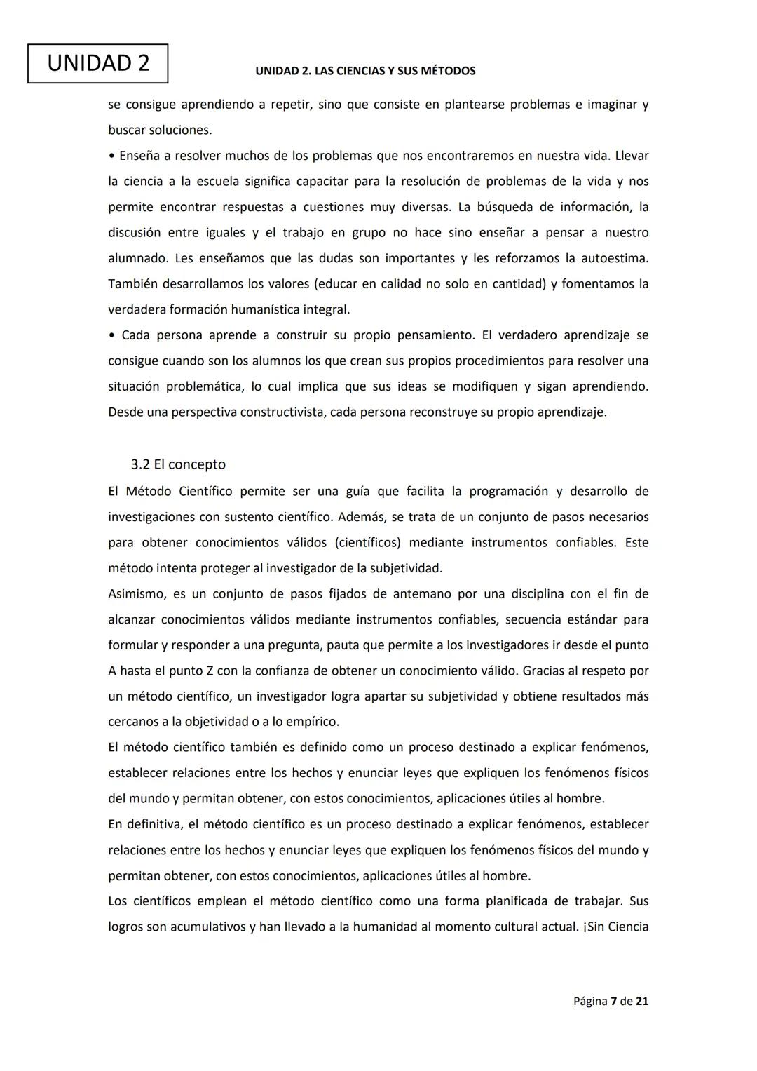 Ciencias
Experimentales
UNIDAD 2. LAS CIENCIAS Y SUS MÉTODOS UNIDAD 2
ÍNDICE
1. Introducción
2. El trabajo de laboratorio
3. El Método Cient