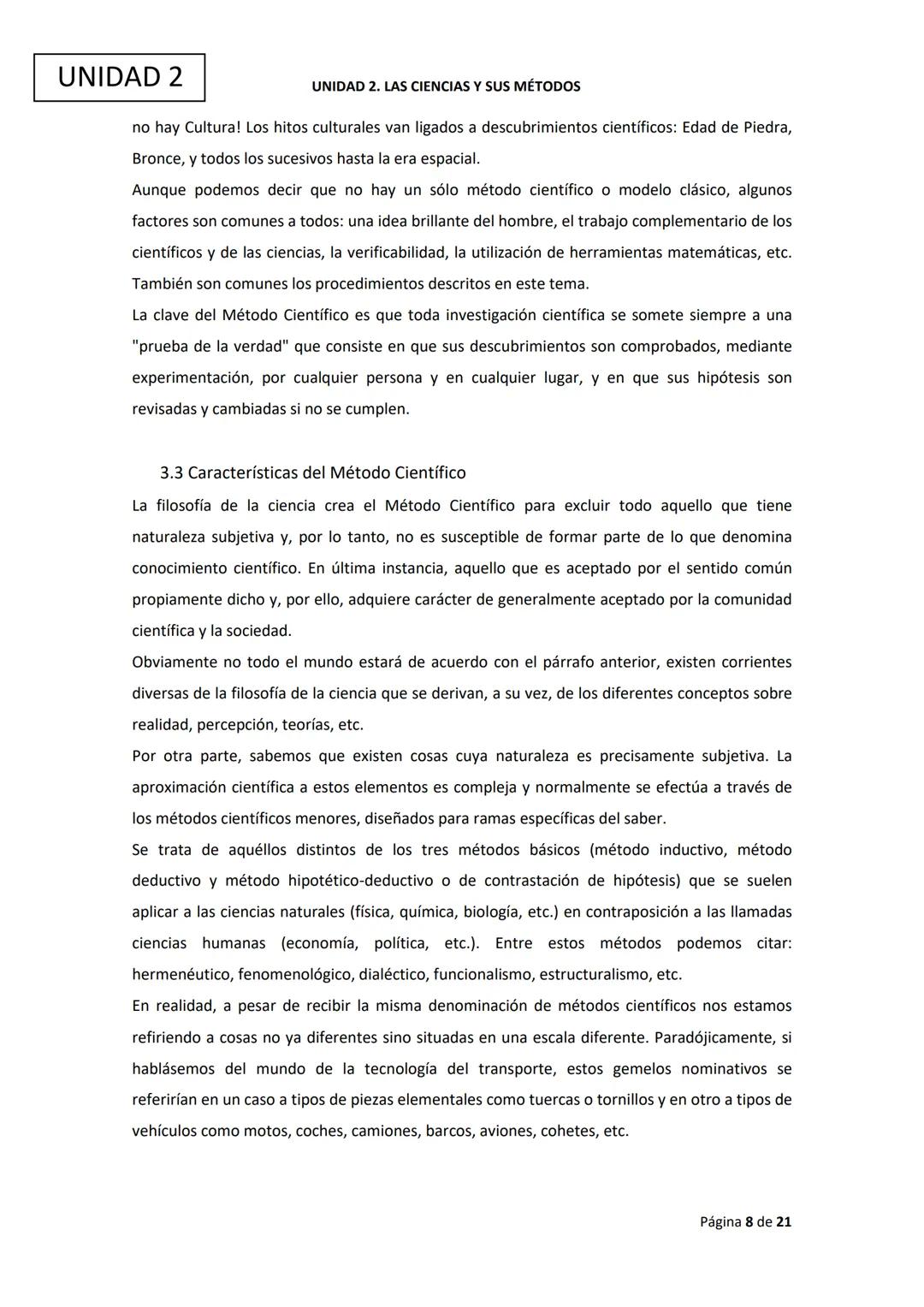 Ciencias
Experimentales
UNIDAD 2. LAS CIENCIAS Y SUS MÉTODOS UNIDAD 2
ÍNDICE
1. Introducción
2. El trabajo de laboratorio
3. El Método Cient